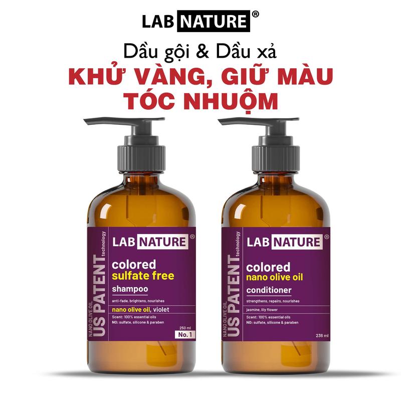 Combo Dầu Gội Và Dầu Xả Tím Khử Vàng, Giữ Màu Tóc Tẩy Nhuộm Lab Nature No.1 Colored - Công Nghệ Nano Olive Oil