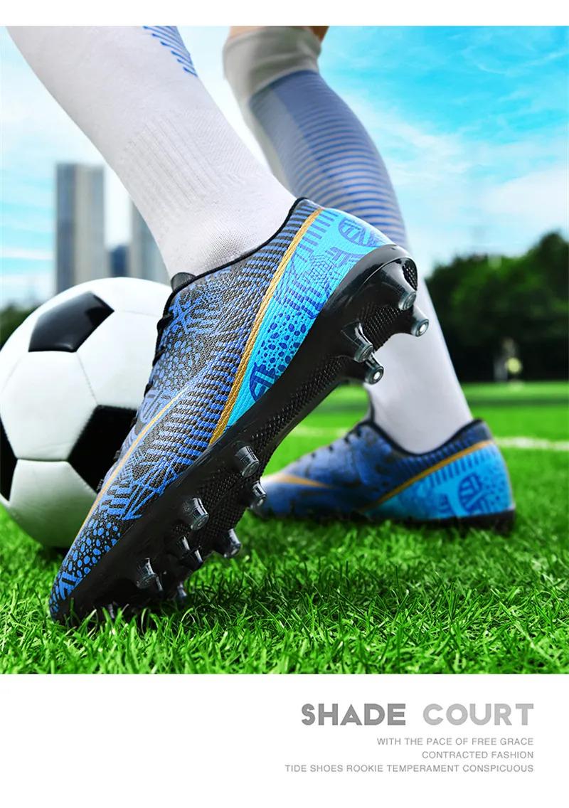 Product Introduction of High Quality Men Women Soccer Shoes Light Cleats Training Football Shoes Ankle Sport Long Spike Sneakers Turf Futsal Shoes Big Size 33-45 40