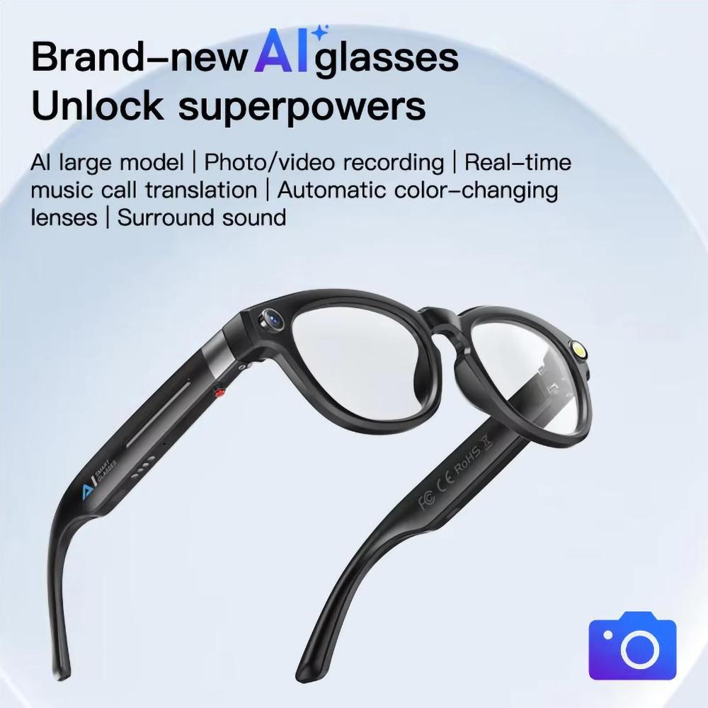 Q8 AI Smart Glasses Real-Time Translation HD Image Stabilization Music Sunglasses For Office Business Travel Sports Camera
