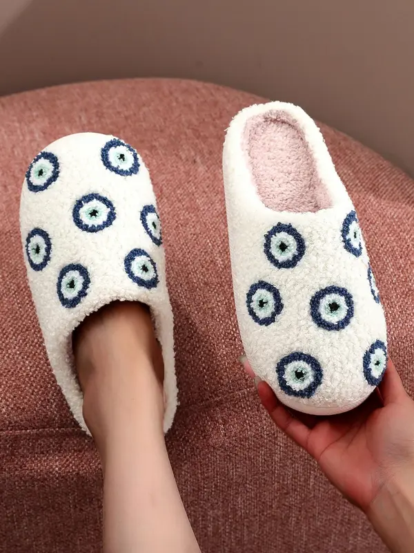 Women's Cartoon Eye Design Plush Slippers, Casual Soft Comfortable Home Slippers, Warm Slippers for Indoor & Outdoor Use for All Seasons 4
