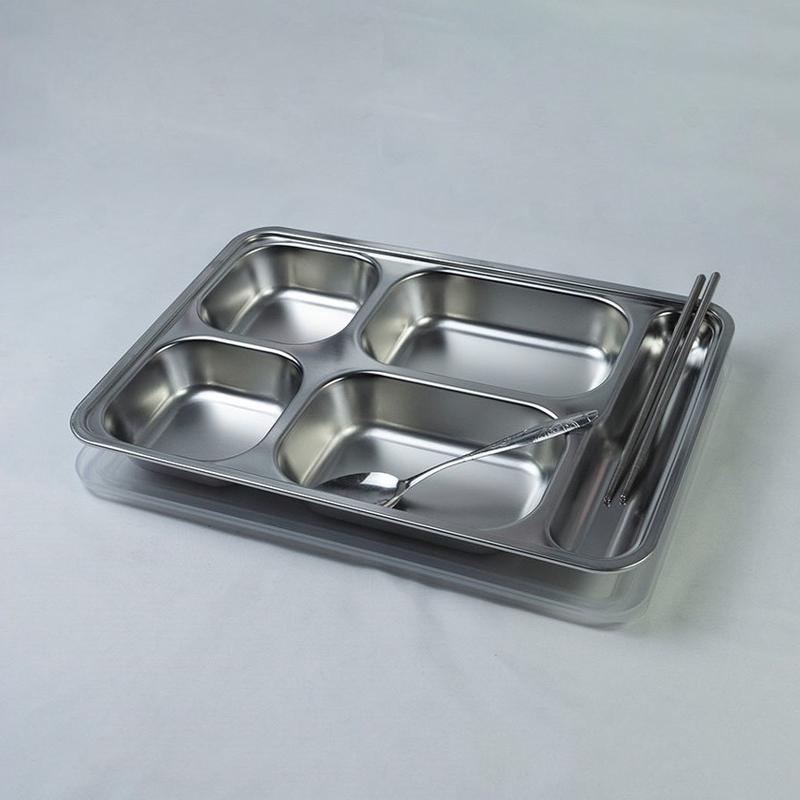 Khay cơm inox 4 ngăn, có ngăn đựng đũa - Inox 201 0