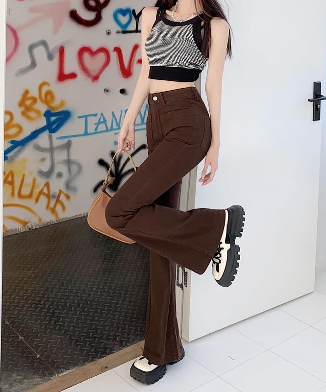 Quần Jeans ống loe cạp cao tôn dáng màu nâu đậm cực xinh chuẩn form Trung (co giãn tốt) 5