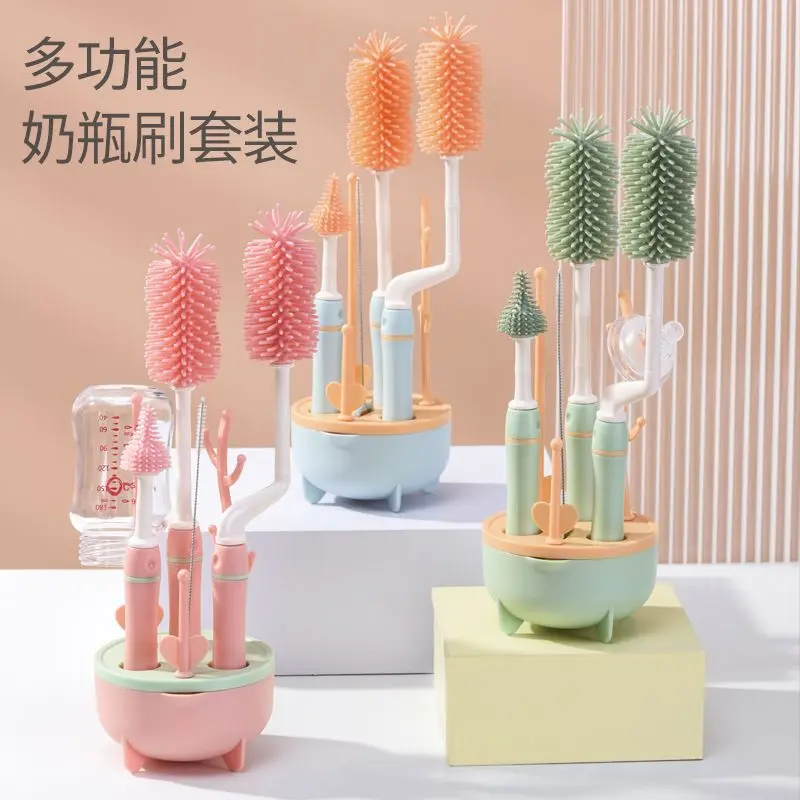 Baby Bottle Brush  Washing Baby Bottle Brush Cleaning Set Storage Rack Baby Straw Brush Nipple Silicone Brush Cleaning Brush