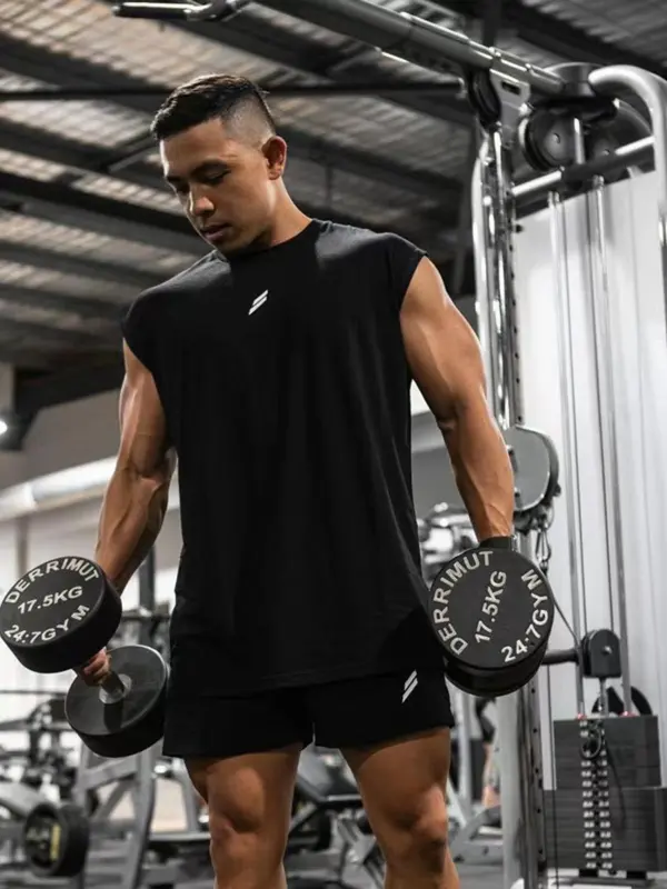 Men's Geometric Print Round Neck Tank Top, Loose Casual Breathable Comfortable Sleeveless Top for Gym Workout Running, Men's Clothes for Summer 4