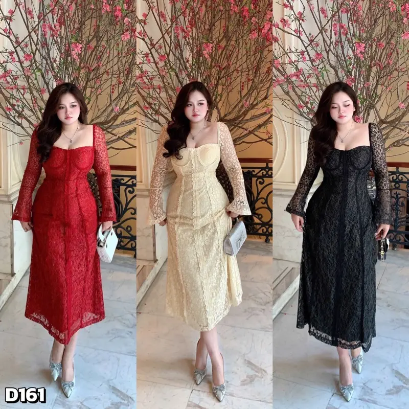 D161 Đầm ren cúp ngực dáng dài 1