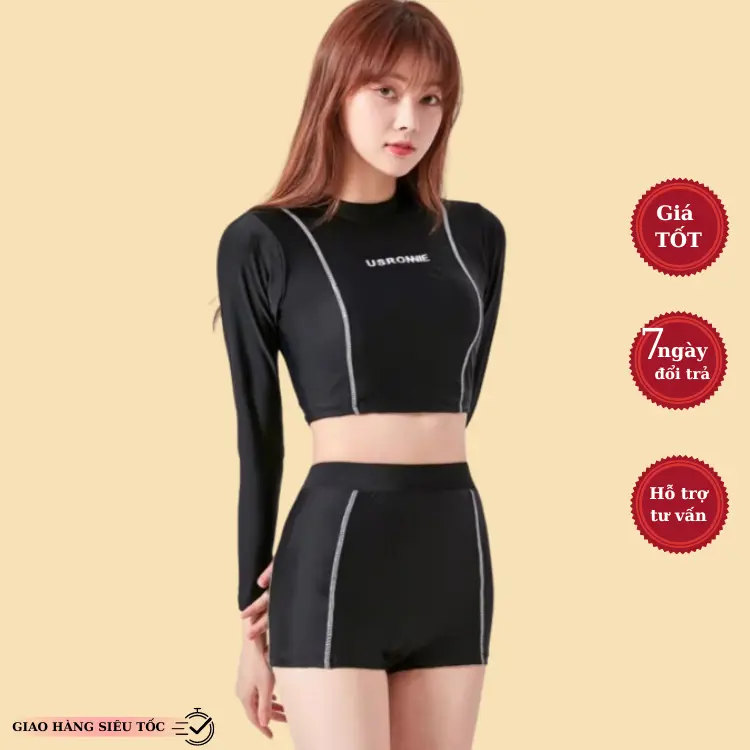 [GIẢM 15% ĐƠN TỪ 75K  Bikini đồ bơi nữ kín đáo Đùi 2022 Dài Tay đi biển Hàn Quốc 2 mảnh bigsize Co Giãn 2355 DK4T401
