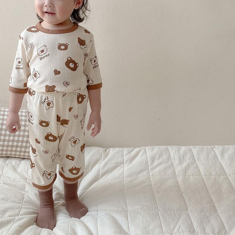 Product Introduction of Set Penyaman Udara Kapas, Nipis Musim Panas, untuk Bayi dan Kanak-kanak, Gaya Potongan, Bernafas, Sesuai untuk Pakaian Rumah, Piyama Lelaki dan Perempuan 6