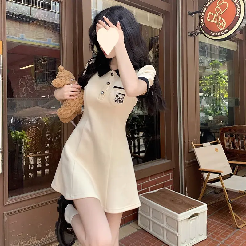 Váy Polo, Phong Cách Preppy, Thiết Kế Ngọt Ngào Váy Nữ Nhỏ Thích Hợp Cho Mùa Hè, Eo Bó Sát, Bó Sát, Màu Đen, Váy Thanh Lịch