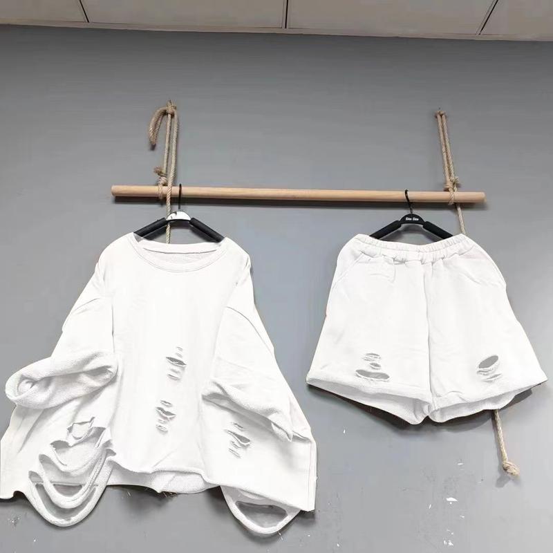 Bộ Đồ Hai Mảnh Thường Ngày Hàng Châu Âu, Áo Hoodie ngắn Tay, Quần Đùi Ống Rộng, Siêu Rộng, Thích Hợp Cho Mùa Xuân Và Mùa Hè, Phong Cách Ăn Xin, Ngoại Cỡ Dành Cho Nữ 1