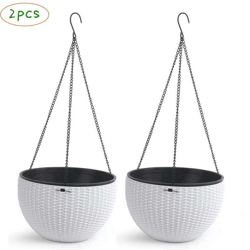 Kho Báu Trang Trí, 2 Cái, Chậu Trồng Cây Treo, Giỏ Treo Tự Tưới Nước, Chậu Cây Hoa Màu Trắng