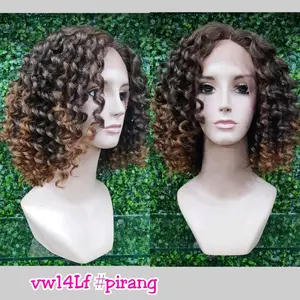 front lace wig rambut palsu dewasa pendek 35cm kriting 14Lf pirangg