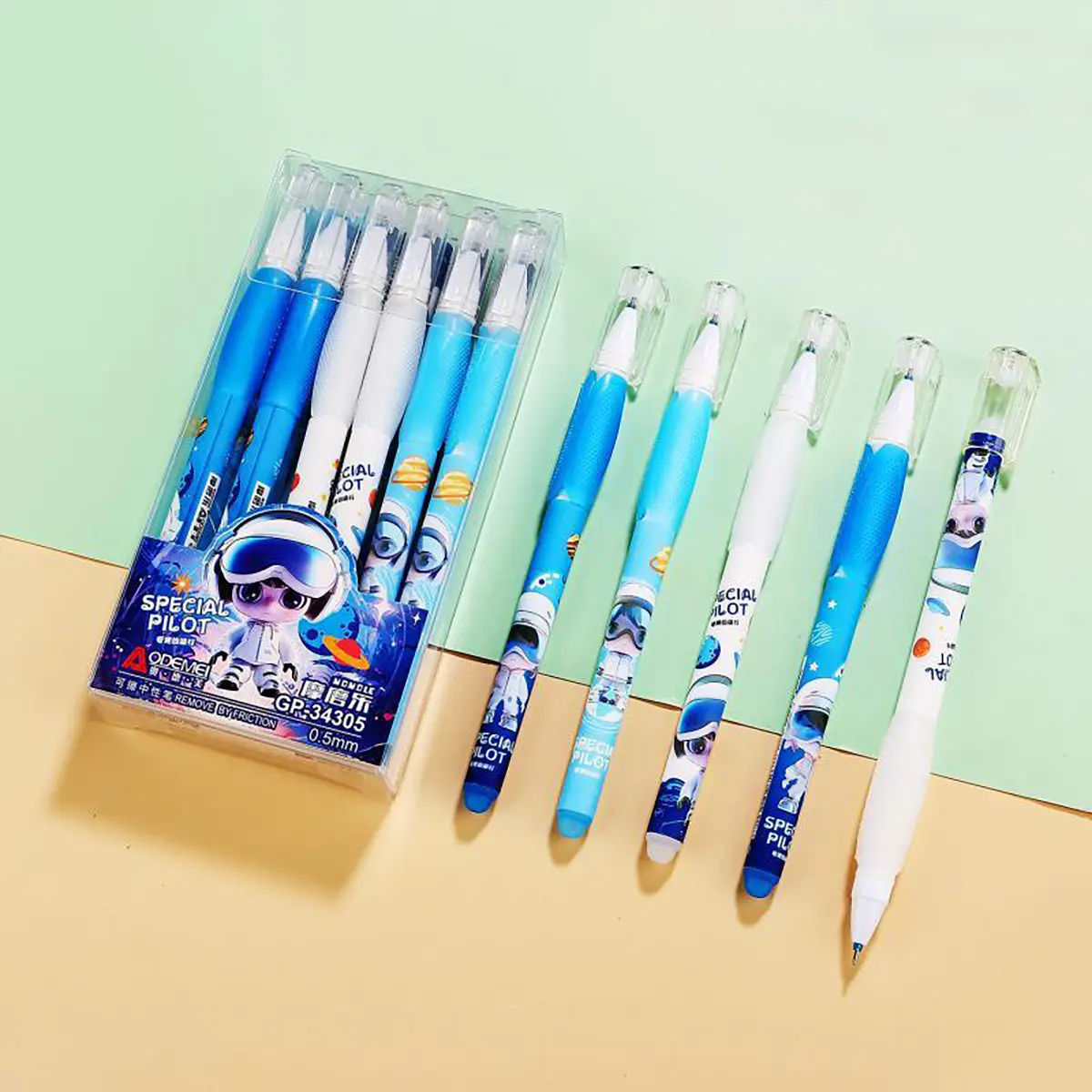 [GP-34305] Bút Mực Gel Tẩy Xóa Được Đệm Định Vị Tay Cầm [Bộ 12 bút] Có Nắp Kim Đông- Màu Xanh - Ngòi 0.5mm Có Tay Cầm Cho Học Sinh, Sinh Viên