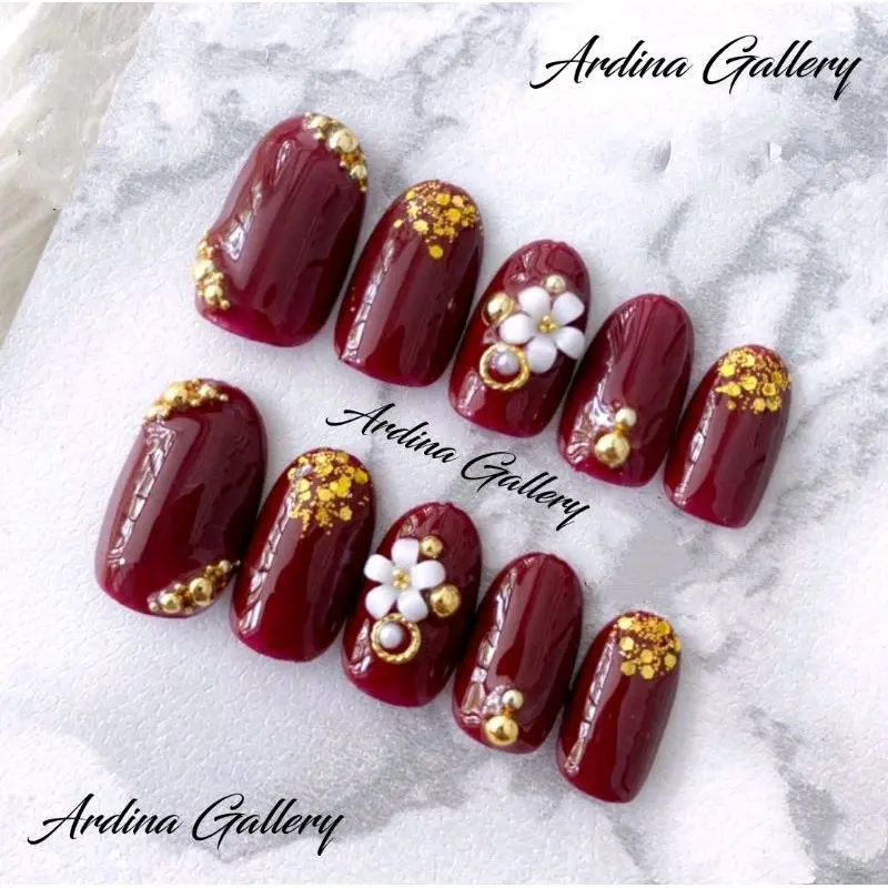 KUKU PALSU NAIL ART / KUKU PALSU MAROON/ FAKE NAIL FREE LEM TAHAN LAMA/KUKU PALSU PENGANTIN Nail Art Polish 2