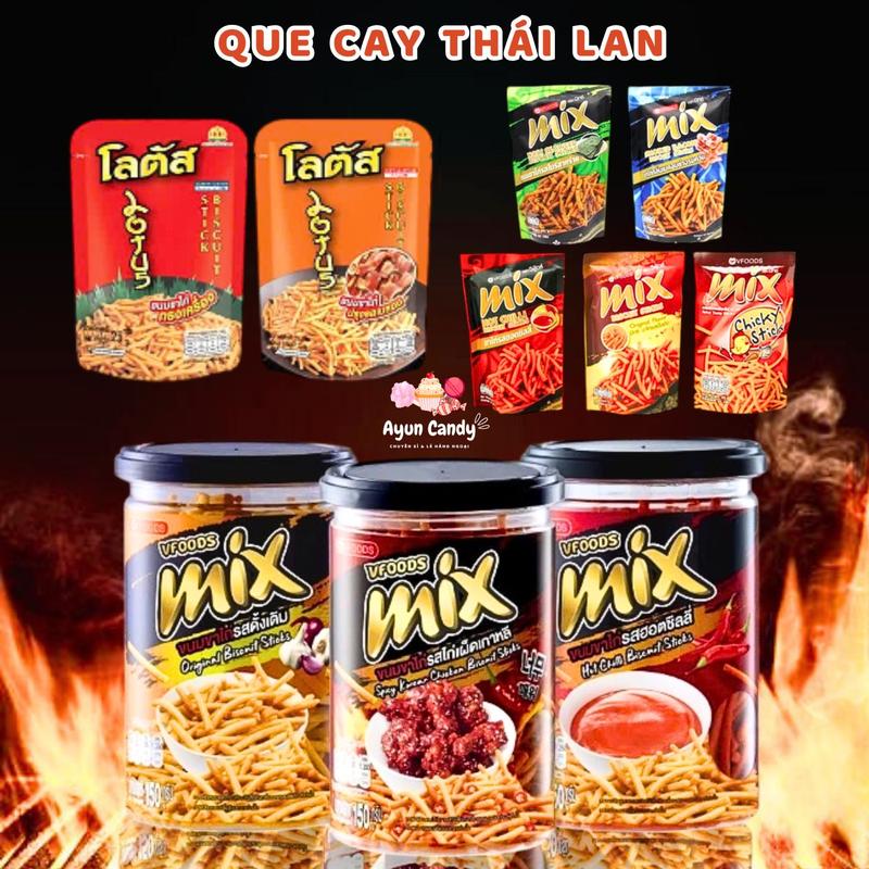 Que Cay Tẩm Vị, Bánh Que Mix Thái Lan, Snack bim bim bánh tăm que cọng Thái Lan