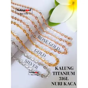 Kalung Titanium Stainless Premium Chain NURI KACA Anti Karat Pria Wanita Kalung Rantai Pendant