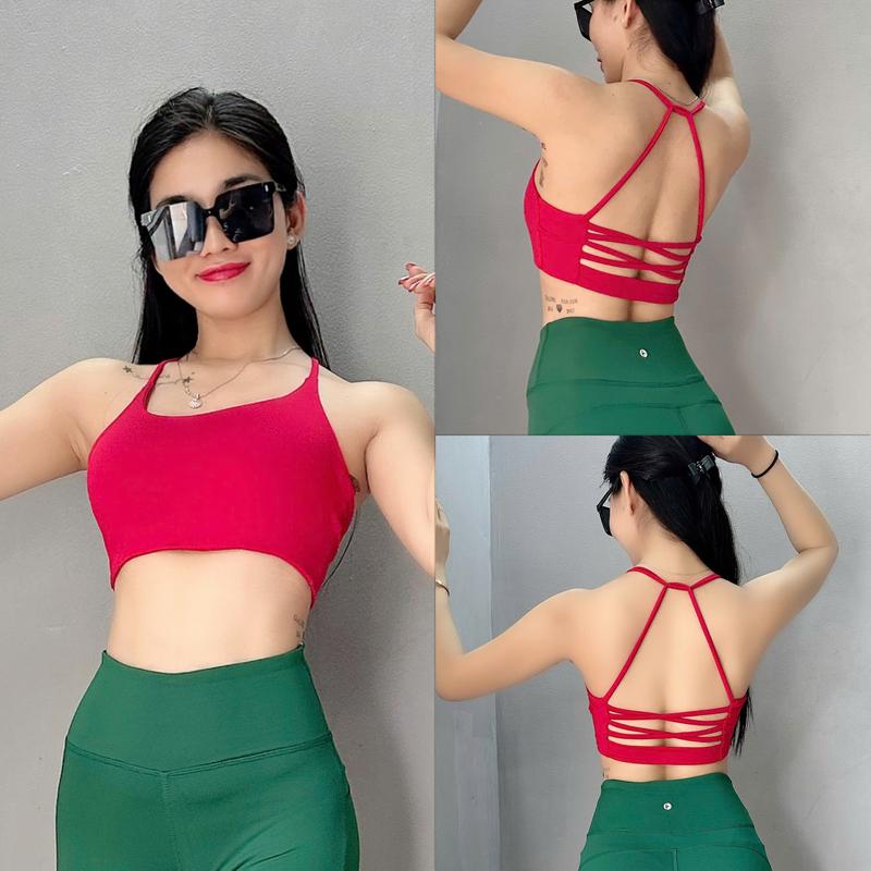 Áo Bra Dáng Yếm Đan Dây Lưng Nữ Thể Thao Cá Tính KÈM SẴN MÚT Thun Lạnh Co Giãn Gym Yoga Hoạt Động Thường Ngày