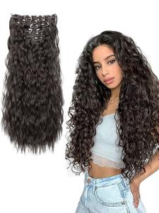 Set de extensiones de peluca sintética de clip para mujer, largas y onduladas, clips fáciles de usar, perfectas para Halloween y uso diario