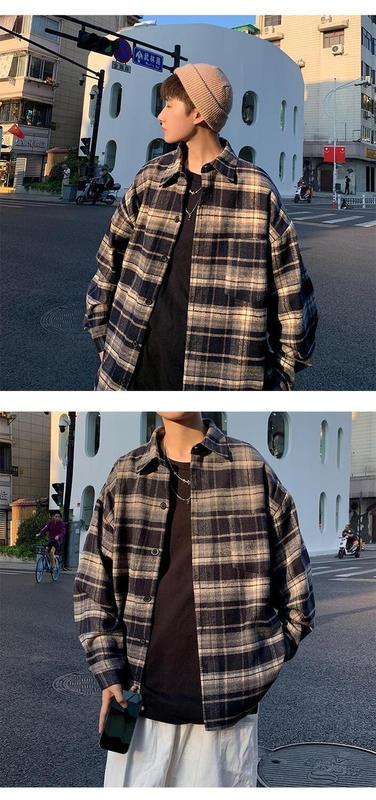 Product Introduction of Áo sơ mi kẻ sọc retro của Mỹ dành cho nam giới, áo khoác mùa thu, phong cách Hàn Quốc, trang phục Thương Hiệu Thời Trang , Cặp đôi trẻ trung, áo sơ mi dài tay 5