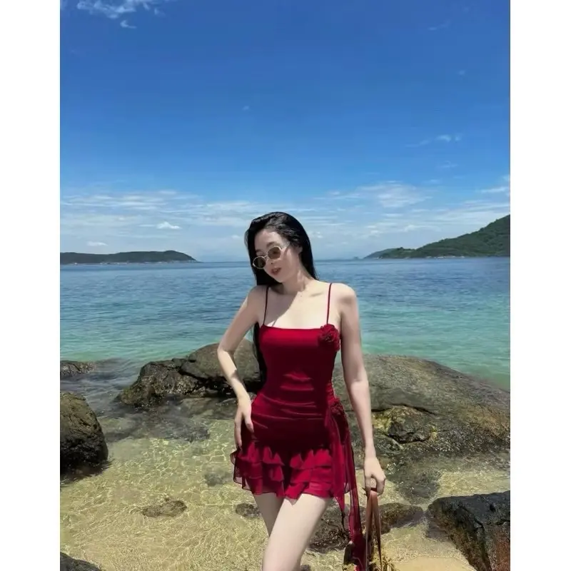 Đầm Body chất ladong 2 Dây Hoa Hồng Phối Bèo Siêu Xinh Tôn Dáng Sẵn Mút Ngực SHOP NGHI 85