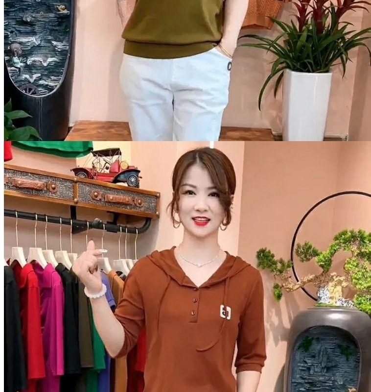 Product Introduction of Áo Thun Dài Tay Có Mũ Trùm Đầu, Mỏng, Trang Phục Đầu Thu Của Mẹ, Phong Cách Đi Chơi Chống Lão Hóa, Áo Thời Trang Phong Cách Phương Tây 4
