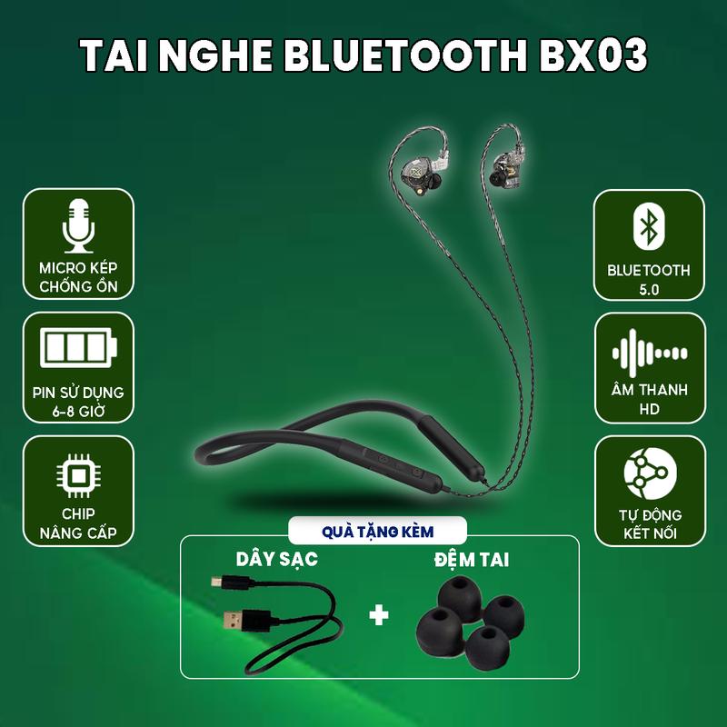 Tai Nghe Bluetooth Quàng Cổ BX03 Tai Nghe Nhét Tai Không Dây Đeo Cổ Thể Thao Chống Ồn Pin Cực Trâu 6 -8 giờ Nghe Nhạc Earphone Earphones & Headphones Earphones & Headphones