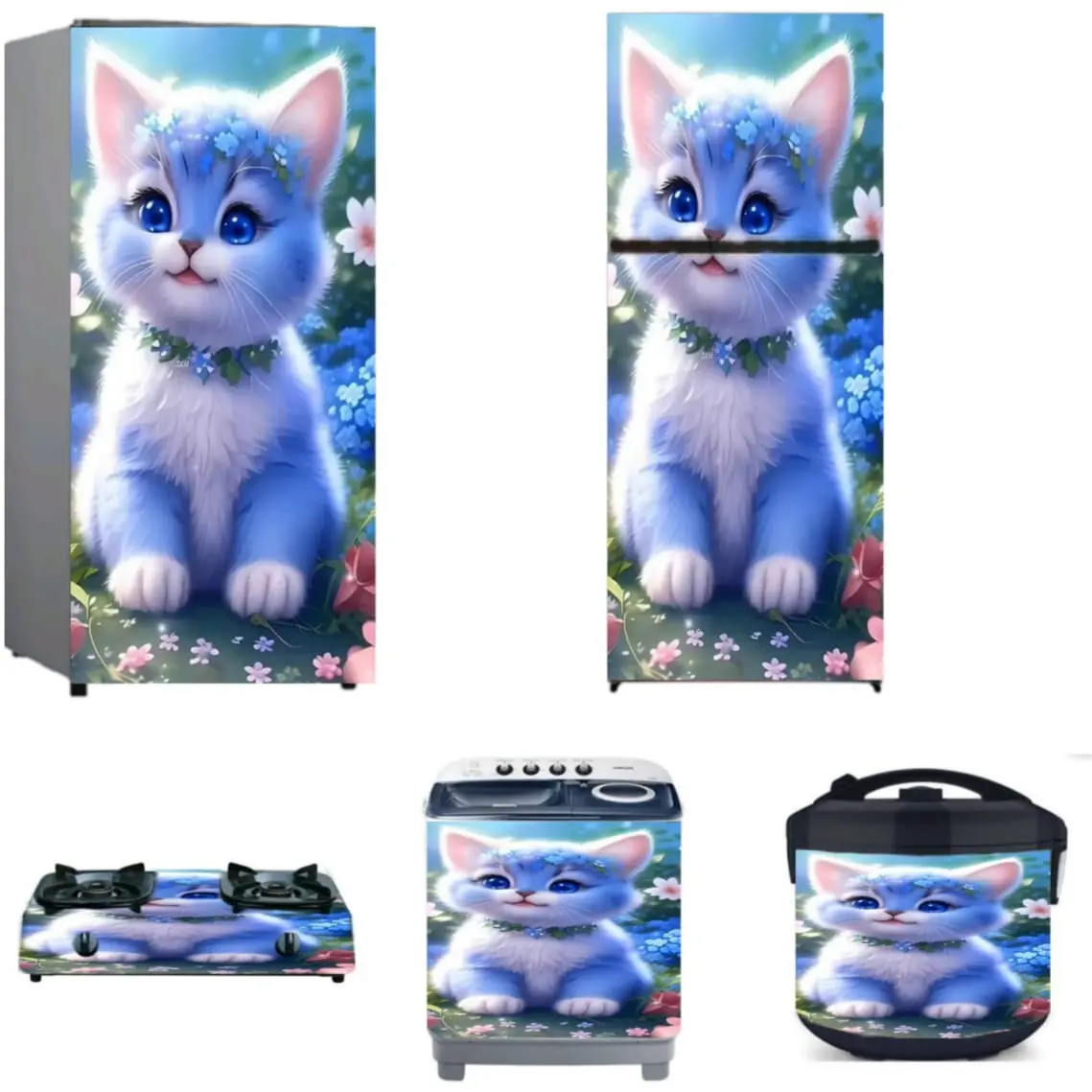 Stiker Kulkas 1 Pintu /Kulkas 2 pintu/Kompor/ Mesin Cuci / Ricecoker Motip Kucing Pink ( COD ) FlyStar Stiker