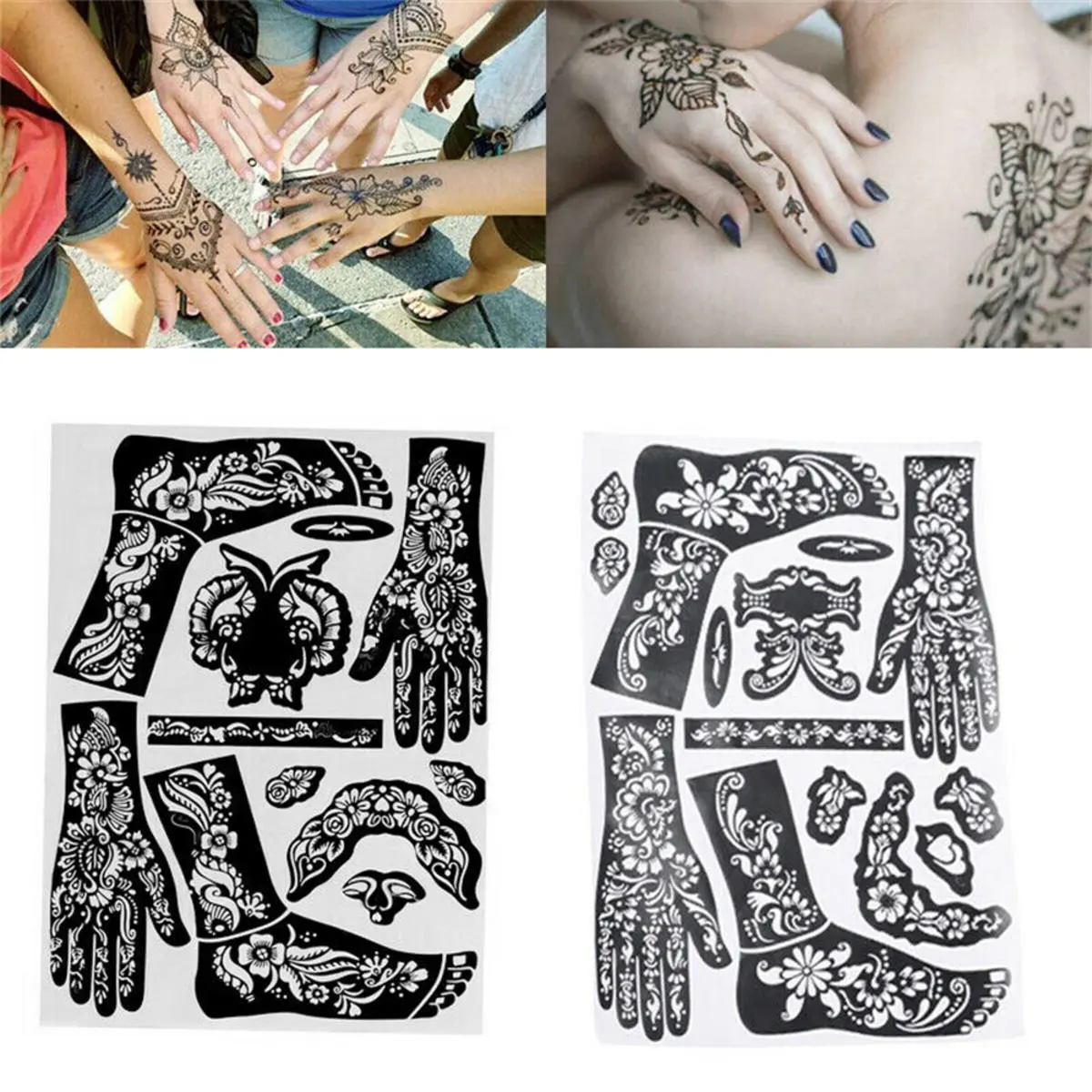 Alat DIY Sementara, Boleh Digunakan Semula dan Kalis Air, Uniseks, Templat Inai India, Pelekat Seni Tangan dan Badan, Stensil Tatu, Pelekat Seni Tangan