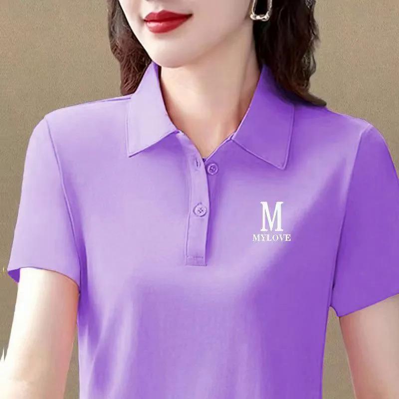 Product Introduction of Short sleeved women's collar sports polo shirt Mom's belly covering age reducing shirt casual loose T-shirt 15