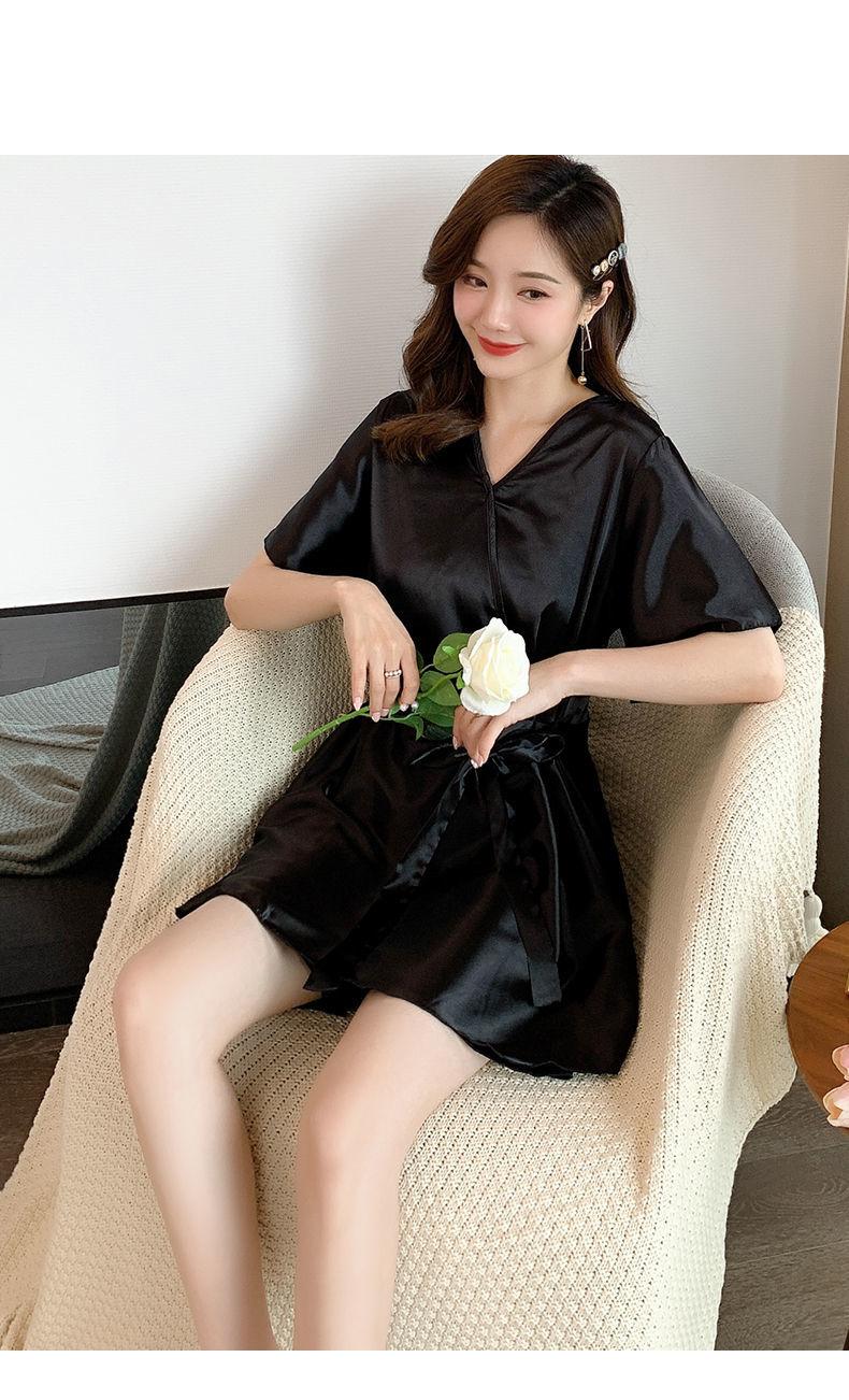 Product Introduction of Pajama women's summer short sleeved two-piece set, ice silk sweet Japanese style can be worn outside, spring and autumn home clothes, summer imitation silk Nightwear Womenswear Lingerie Loungewear Homewear Pjs Basic Minimalist 19
