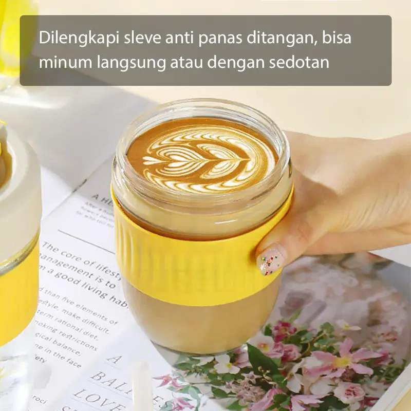 HUGO Tumbler Kaca 350 ml dan 500 ml Gelas Botol Minum Kaca Bening Aesthetic Coffee Cup Anti Tumpah 4