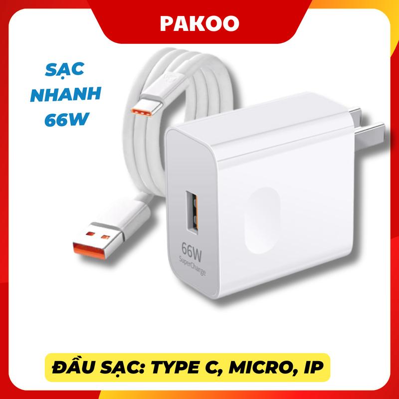 Bộ sạc nhanh 66W Pakoo cho điện thoại oppo, vivo, xiaom - Hỗ trợ sạc nhanh lên đến 6.0A - Phụ Kiện, Usb, type c, ip cục sạc realme