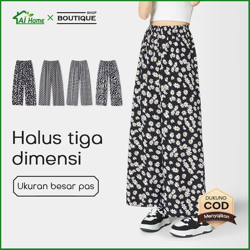 Celana Kotak Kulot Highwaist Celana Tartan Wanita Celana Korea Pinggang Elastis 0
