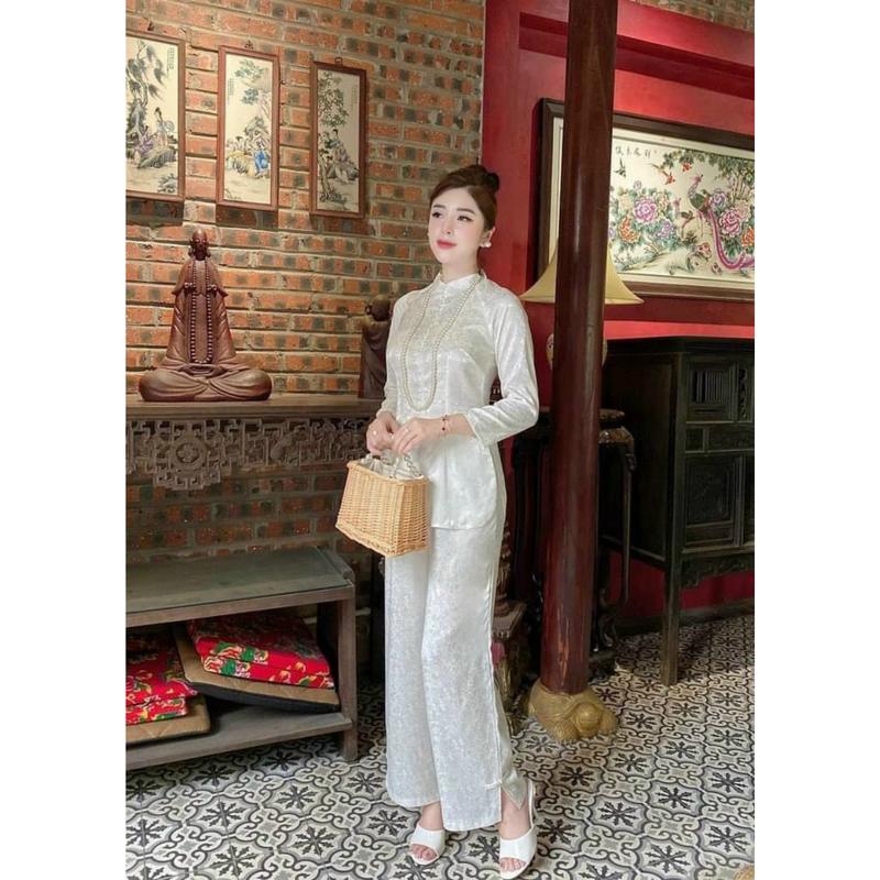 Sét Bộ Pháp Phục - Đồ Lam Đi Chùa Lễ Phật Chất Gấm Hoa Tay Dài V079 Women 1