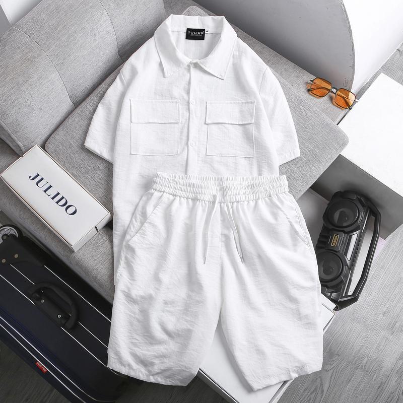 Bộ quần áo nam nữ vải đũi xước ngắn tay cao cấp Julido thoáng mát mùa hè Menswear 1