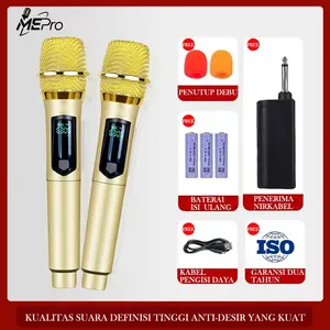 Mikrofon nirkabel rumahan dual-port serbaguna untuk bernyanyi dan karaoke.