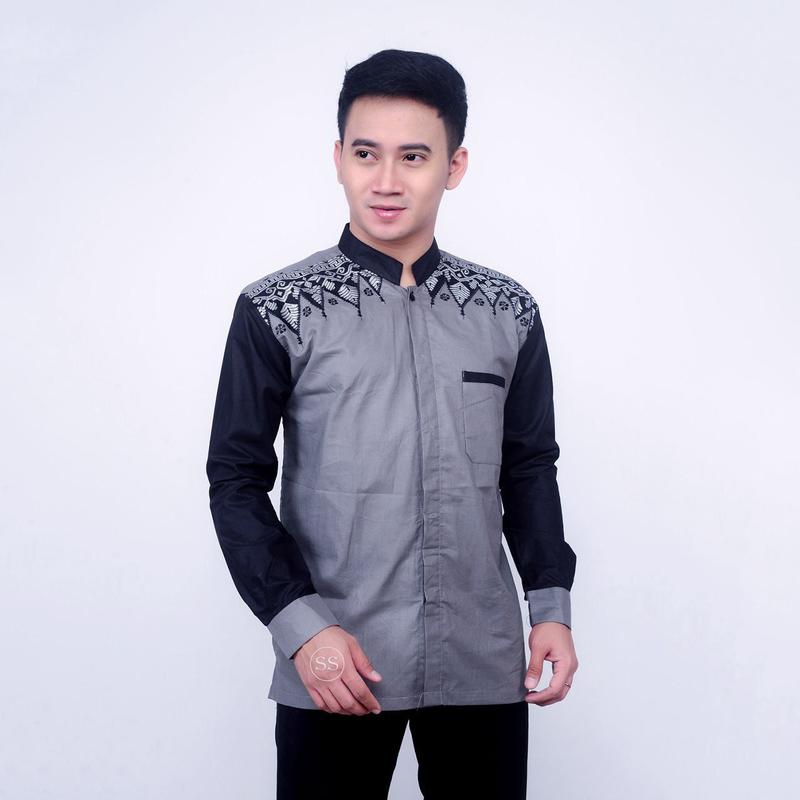 Baju Koko Syar'i Dewasa Lengan Panjang Terbaru Bordir Kain Muslim Pria Kombinasi 3