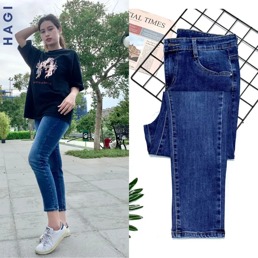 Quần jean nữ 9 tấc lưng cao bigsize [48-92]kg chất vải co giãn tốt GOZ-JEANS ,chiều dài [83-90] ,quần bò lửng bigsize nữ dáng skinny Pants Women quansuong namlun