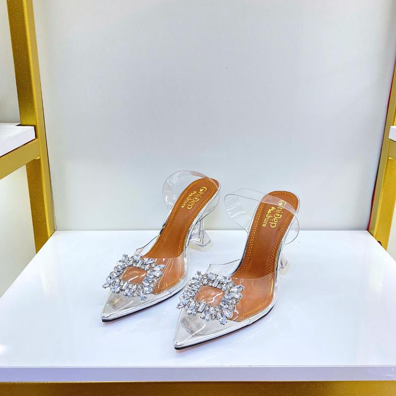 Chị Đẹp Store - Guốc cao gót quai trong Mika Đính Đá Vuông Có Hậu Kín Mũi gót trong 7-9 phân - U104 (Chân bụ đầy tăng size) Shoes Nữ