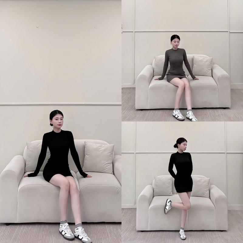 Đầm Body Form Ngắn Tay Dài, Vải Thun Gân Co Giãn 4 Chiều Ôm Body, Tôn Dáng Gợi Cảm- LYC