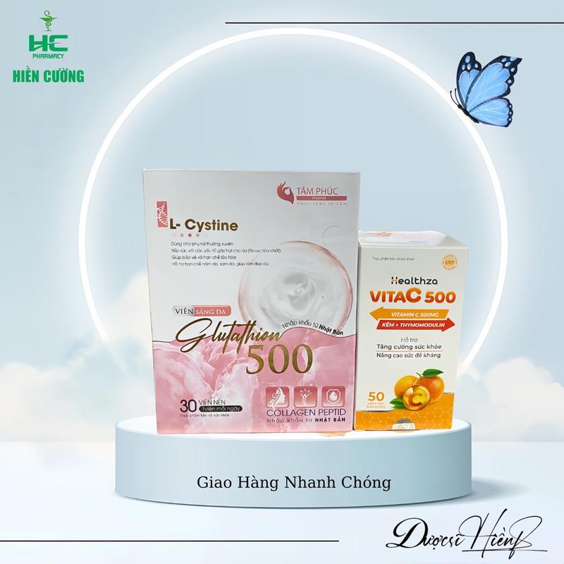 Viên Glutathione 500 Và Vitamin Vita C500 , Hỗ trợ giúp sáng da, giảm nám tàn nhang, cân bằng nội tiết tố