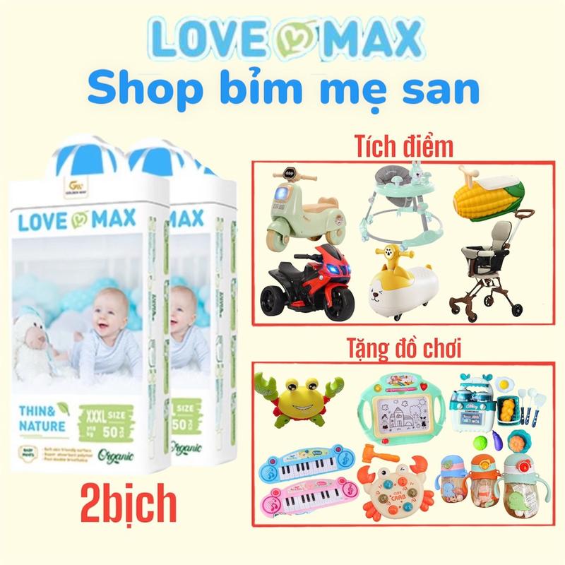 [TẶNG QUÀ] combo 2 Bịch bỉm quần LOVE MAX Organic 100 miếng, M-5XL  Cho Bé Voi 0