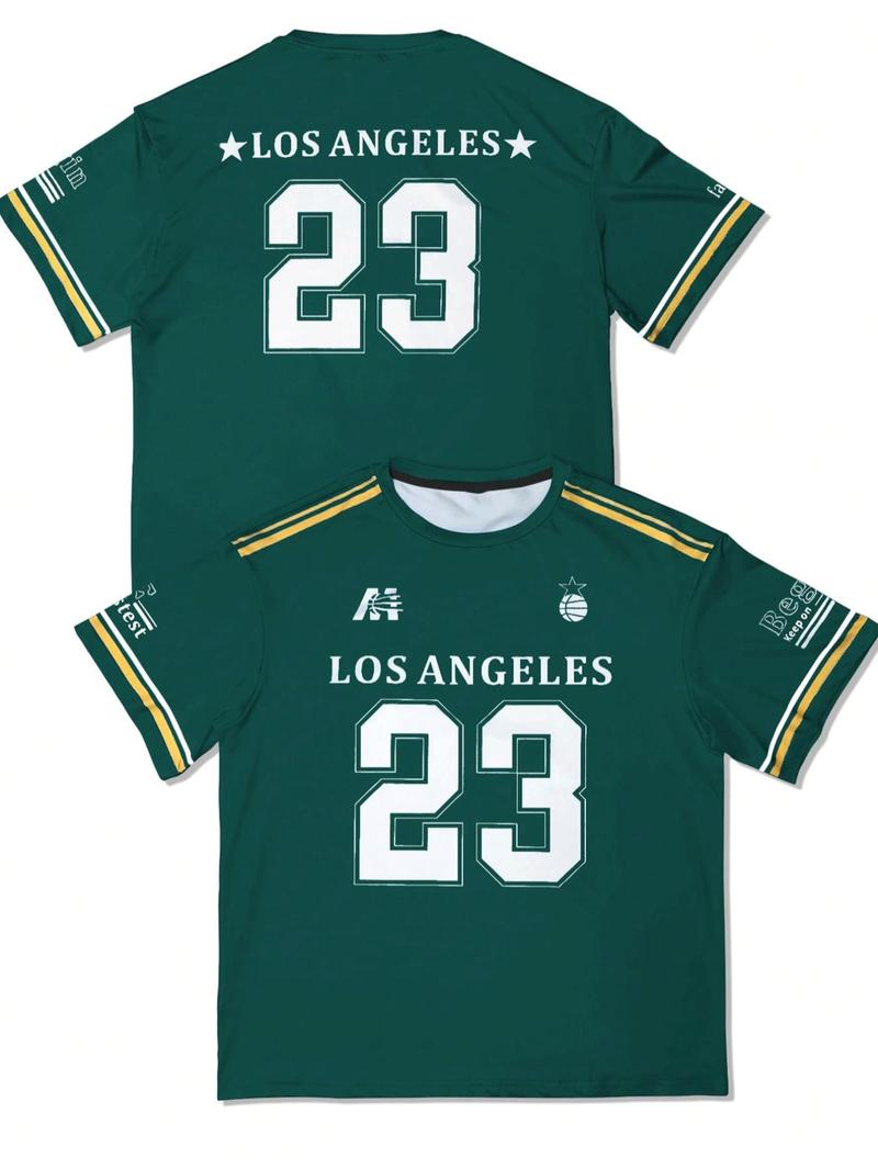Product Introduction of Men's Los Angeles Number 22 Print Short Sleeve T-shirt, Casual Sporty Loose Letter Graphic Tee, Men's Summer Clothes for Daily Wear, Basketball Jersey 2
