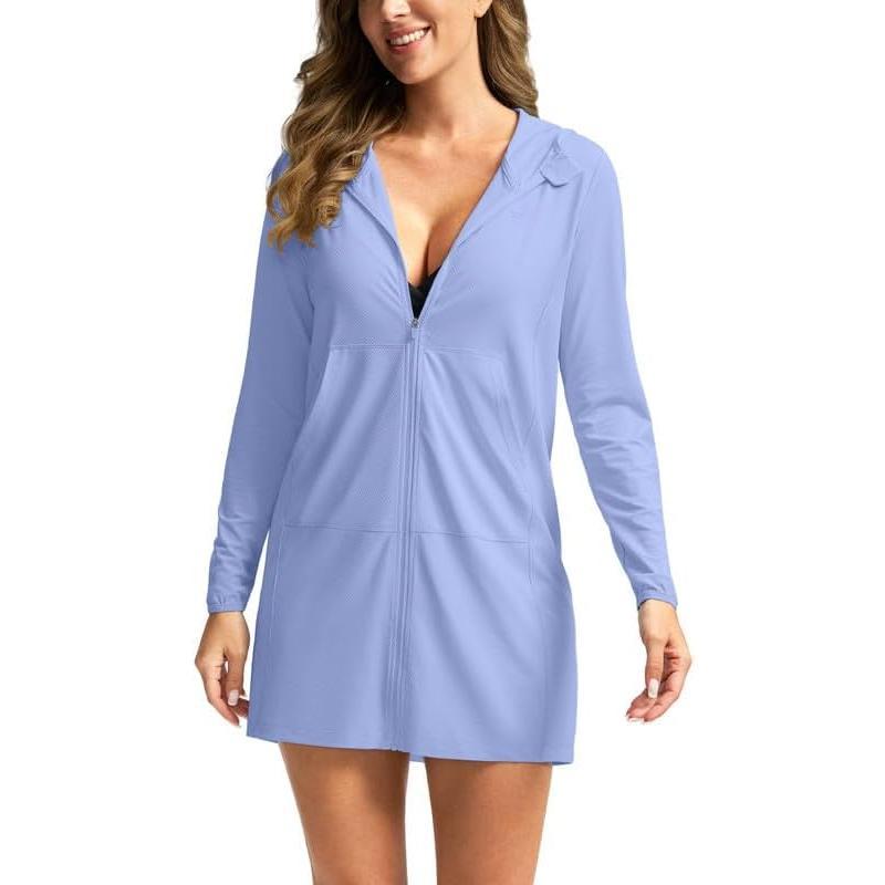 Women's UPF 50+ Swim Cover Up Sun Protection Hoodie Long Jacket SPF ...