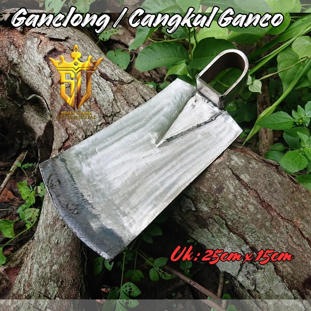 Cangkul Ganco Jawa Timur Baja Finishing Putih - Ganclong Cangkul Panjang - Pacul Sawah Sepuh Tua