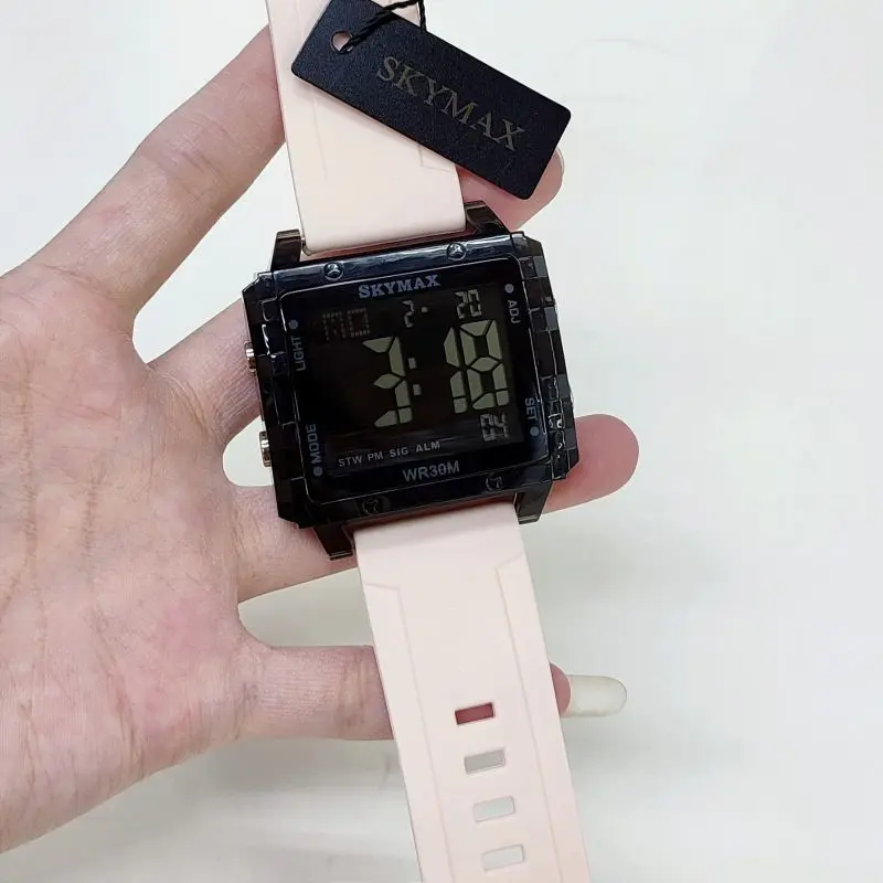 JAM TANGAN ORIGINAL WANITA SKYMAX DIGITAL CASE TRANSPARAN RUBBER Digital 3