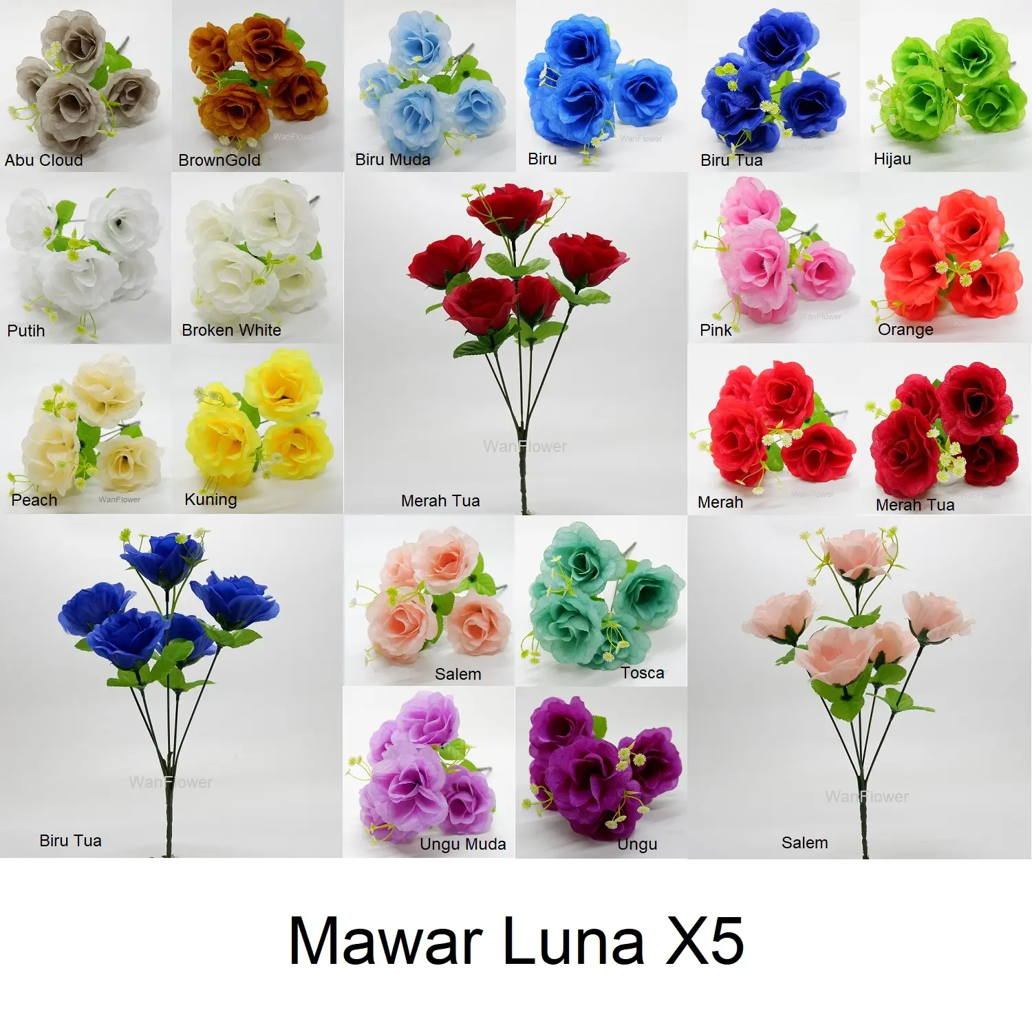 WANFLOWER Bunga Mawar Luna X5 Decoration Wedding