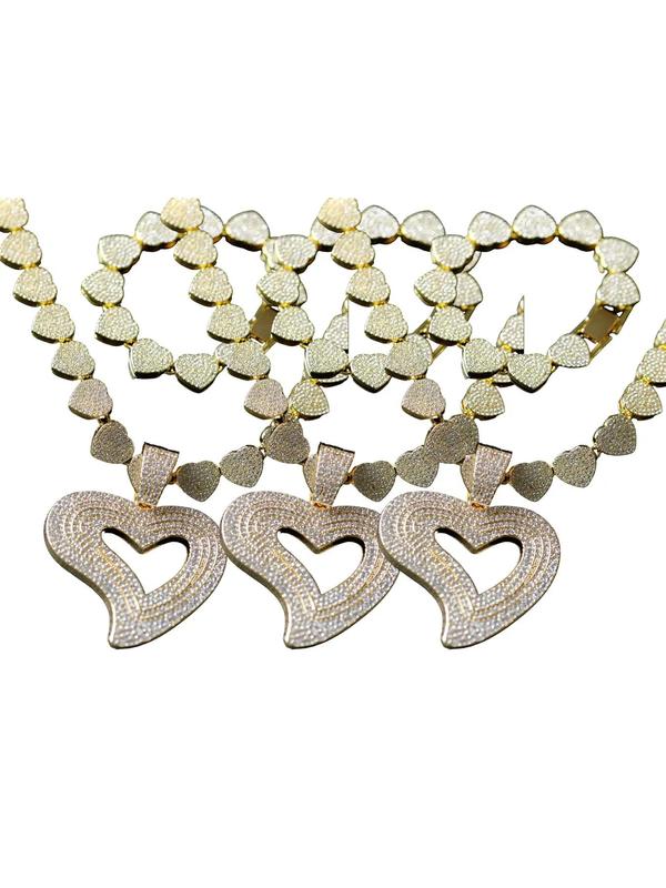 Luxury Rhinestone Decorated Heart Design Necklace & Bracelet (2pcs/set), Gorgeous Fashion Jewelry Set for Women & Girls, Elegant All-match Fashion Accessories for Daily Wear, Mother's Day Gift 7