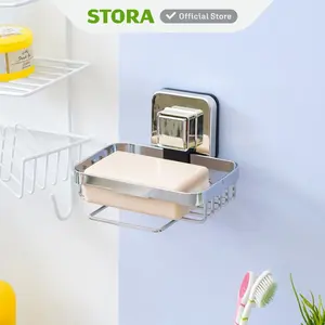 Stora Tempat Sabun Pushloc Suction Bathroom Tray Shower Organizer Sink Accessories