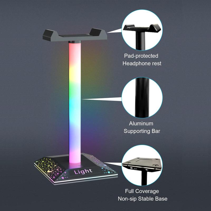 LED Atmosphere RGB Table Lamp with Headphone Stand, 10 Lighting Modes Type-c Port, Desk Decoration Lamp ( Not Included Headphone), Decorative, Modern 5