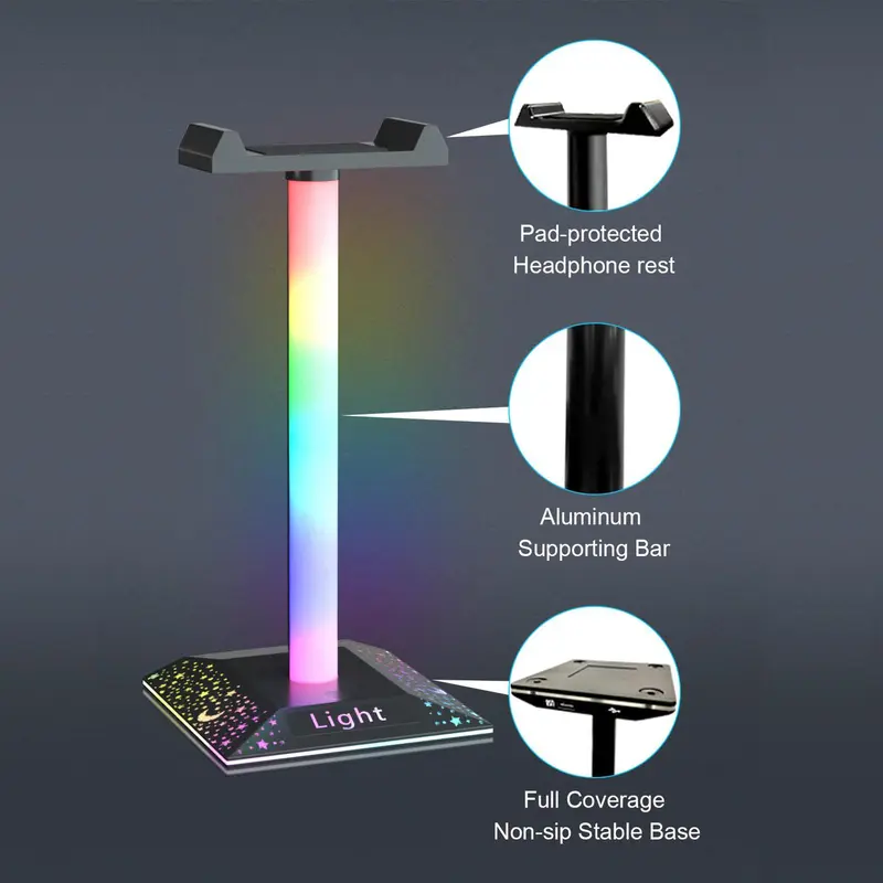 LED Atmosphere RGB Table Lamp with Headphone Stand, 10 Lighting Modes Type-c Port, Desk Decoration Lamp ( Not Included Headphone), Decorative, Modern 5